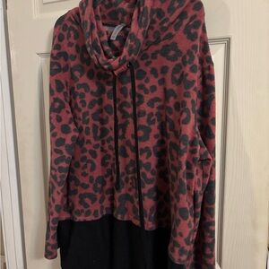 Honey me curvy Chic Animal Print Cowl Neck Sweater - dark pink and Black xxxl